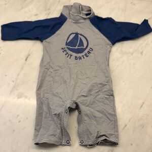 Petit Bateau Kids Rashguard - Navy and White Stripes